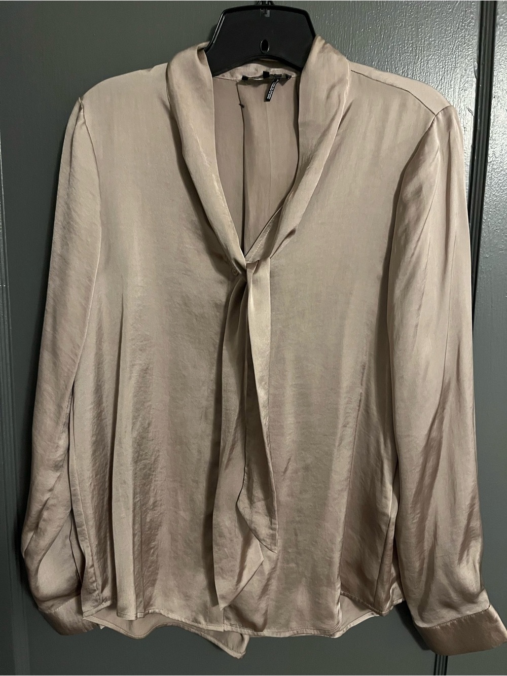 DKNY Silk Tie-Neck Blouse in Beige